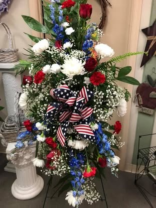 Sympathy Patriotic Standing Spray — Sympathy floral arrangement by Long's Florist