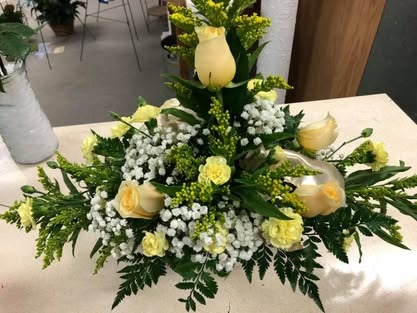 Weddings Cream Rose Centerpiece — Weddings floral arrangement by Long's Florist