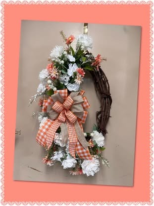 Weddings Peach White Wreath — Weddings floral arrangement by Long's Florist