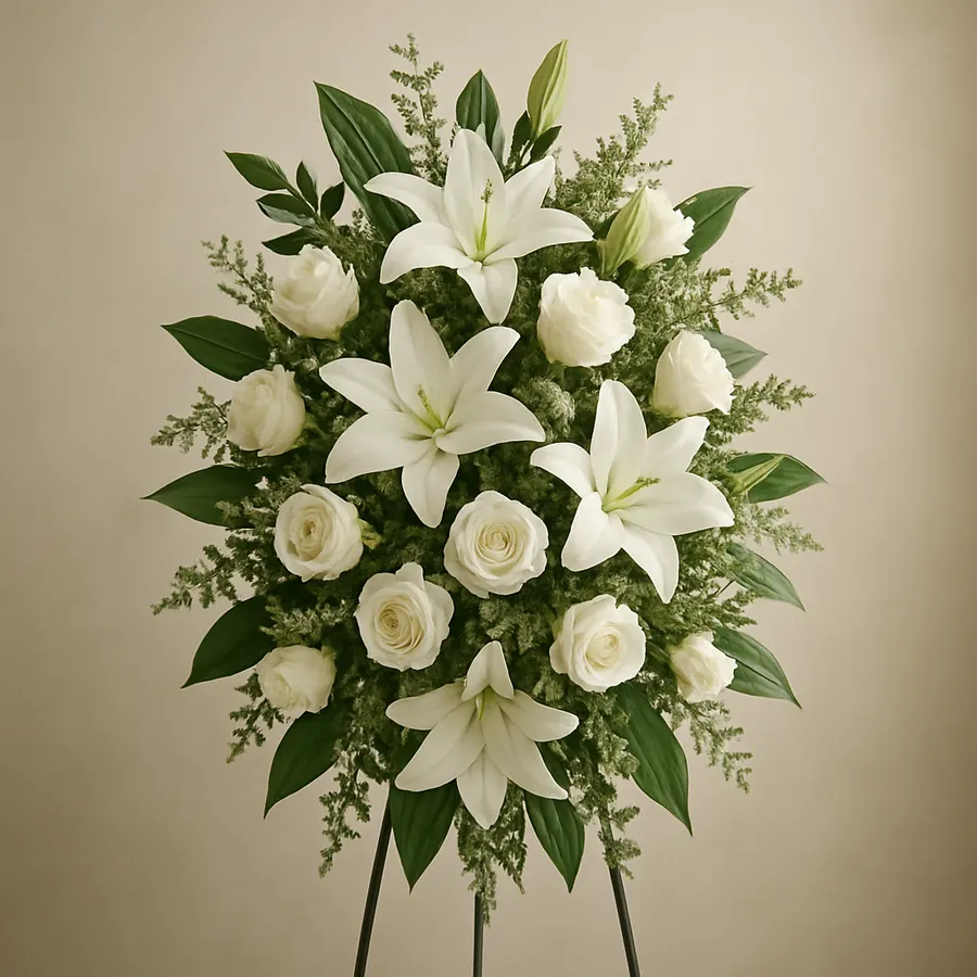 Elegant white sympathy lily arrangement