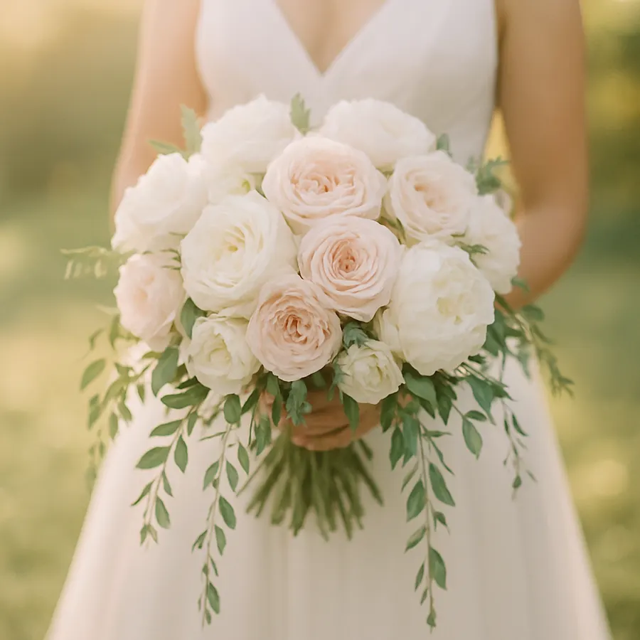 Romantic blush and white bridal bouquet